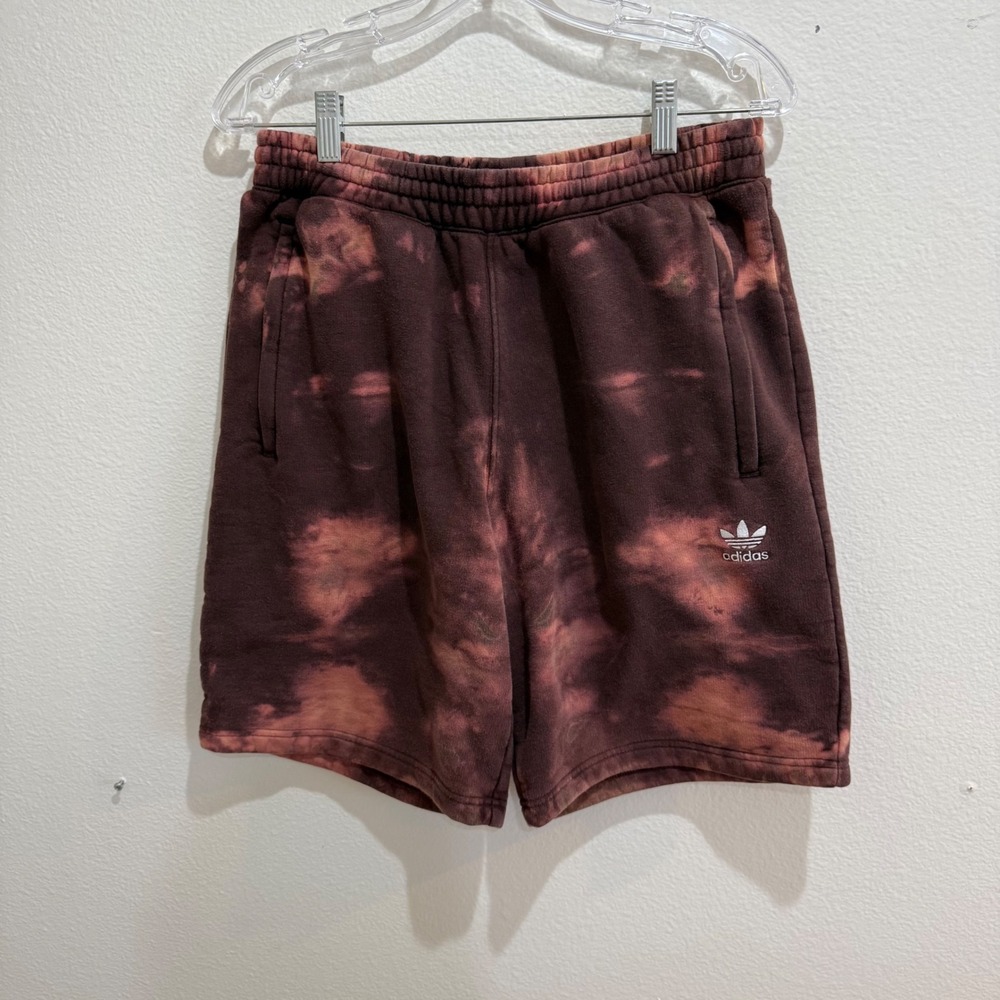 Adidas Originals Mens Bleach Tie Dye Sweat Shorts Burgundy Trefoil Size Medium